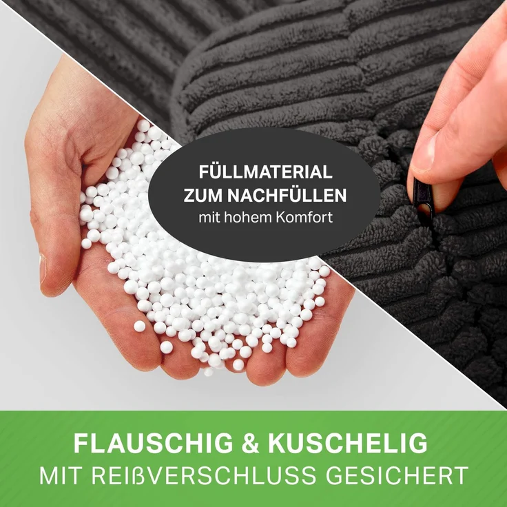 Green Bean® Sitzsack mit Hocker aus Cord - Sitzsäcke für das Wohnzimmer, Schlafzimmer, Sitzsack-Sessel für Erwachsene Schwarz – Bild 8