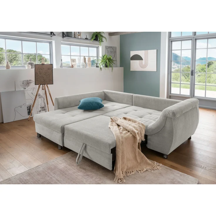 Polsterecke >Allin< in silber / petrol, Cord - 250x66x190cm (BxHxT) – Bild 3