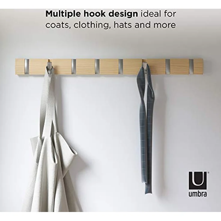 Umbra Flip 8 Garderobenhaken – Moderne, Schlichte und Platzsparende Garderobenleiste mit 8 Beweglichen Haken für Jacken, Mäntel, Schals, Handtaschen und Mehr, Natur – Bild 8