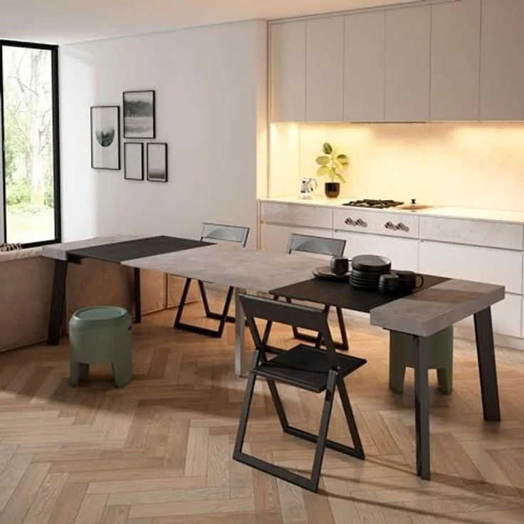 Skraut Home | Ausziehbarertisch | Multifunktionaler ausziehbarer | 300 | Für 14 Gäste | Hölzerne Beine | Moderner Stil | Zement – Bild 2