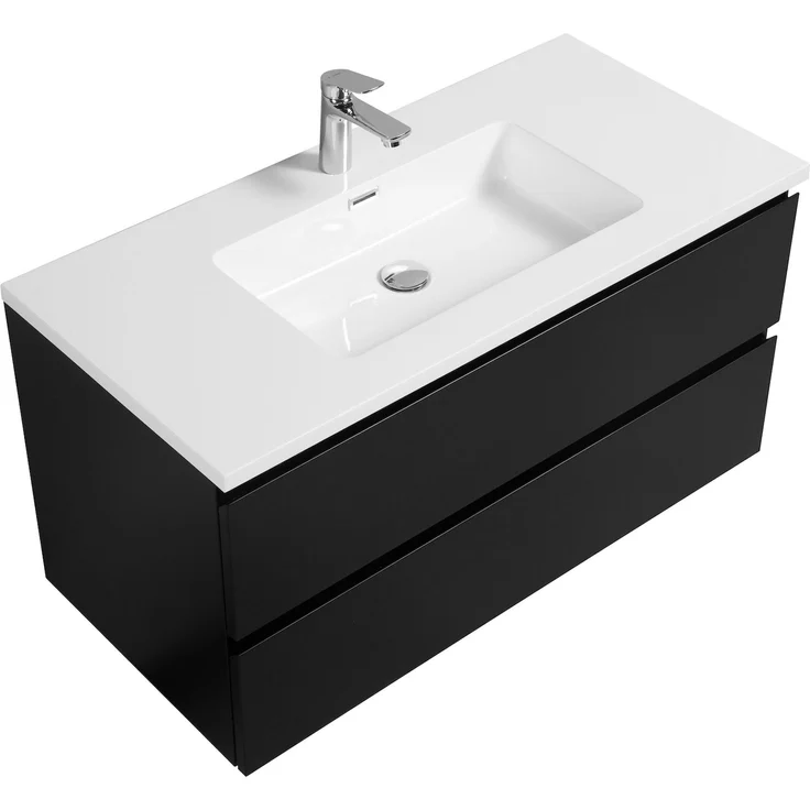 Badplaats Badmöbel Set mit Waschbecken und Unterschrank Angela 100 x 48 cm Schwarz Matt - Waschbeckenunterschrank mit Soft-Close und Waschbecken, Vorgemontiert – Bild 6