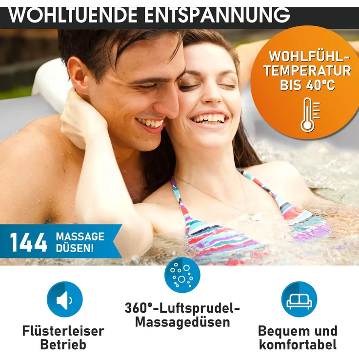 BRAST Whirlpool aufblasbar MSpa Bergen XXL für 8 Personen Ø224X70cm In- Outdoor Pool Ganzjähriger Einsatz 144 Massagedüsen Stromsparend inkl. Energiespar-Timer – Bild 3