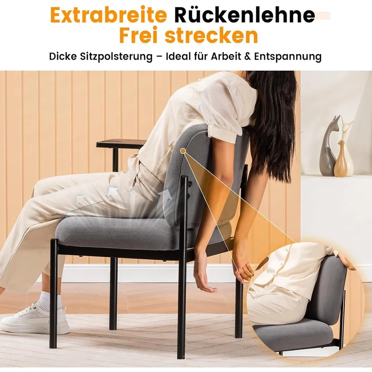 COMHOMA Loungesessel Sessel Relaxsessel Ohrensessel modern, Polsterstuhl mit Metallbeinen, Einzelsofa für Wohnzimmer/Schlafzimmer/Garten, Grau – Bild 7
