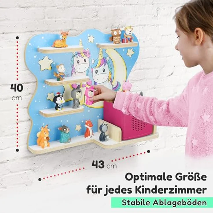 stadtecken Holzregal für Musikbox I passend für die Toniebox und ca. 35 Tonies I Perfekte Aufbewahrung im Kinderzimmer I zum Aufstellen oder Aufhängen (Nachteule) – Bild 3
