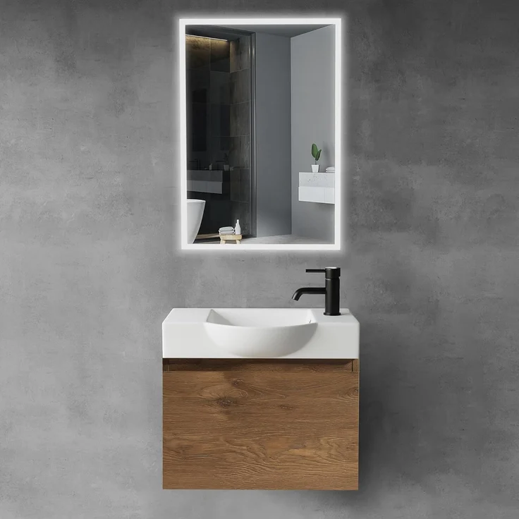 Alpenberger Badmöbel-Set Waschbecken mit Unterschrank 55 cm Breit, (Waschtischunterschrank, Badezimmerschrank Klein), Badschrank Hängend mit Badspiegel – Bild 1