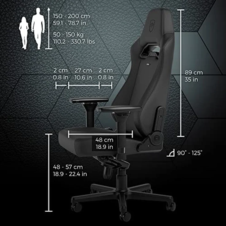 noblechairs HERO ST Gaming Stuhl - Black Edition, ergonomischer Bürostuhl mit Kaltschaumpolsterung, bis 150 kg belastbar, High-Tech-PU-Kunstleder, 60-mm-Rollen – Bild 4