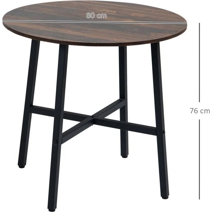 HOMCOM Esstisch Esszimmertisch für 4 Personen (Küchentisch, 1-St, Wohnzimmertisch), Stahl, Braun, Ø80 x 76 cm – Bild 2