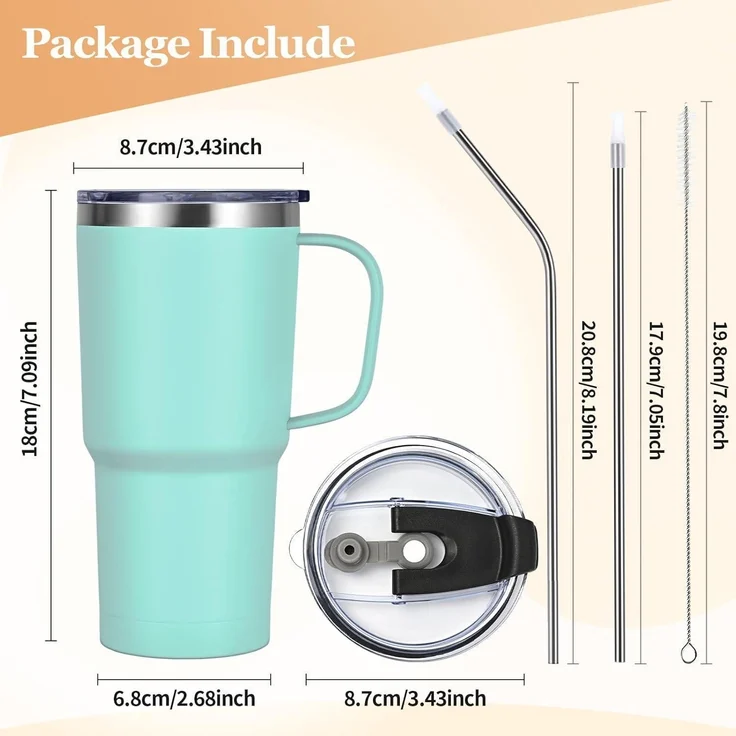 Livole 600ml Thermobecher Vakuum Kaffeebecher Thermo Edelstahl Strohhalm Deckel – Bild 7