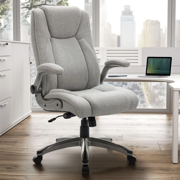COLAMY Ergonomischer Bürostuhl, Ergonomisch Büro 360° Drehstuhl für Office, Chefsessel mit Hoher Rückenlehne, Schreibtischstuhl Lederstuhl mit Verstellbarer Neigungsverschluss, Grau