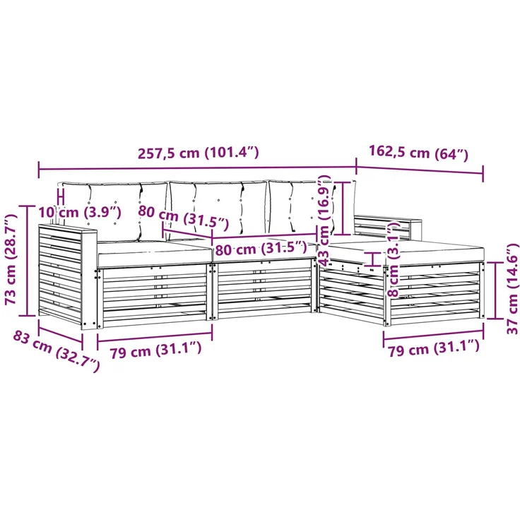 vidaXL Outdoor-Sofagarnitur 4 stk. 3-Sitzer Natur und Hellgrau 3373266 – Bild 8