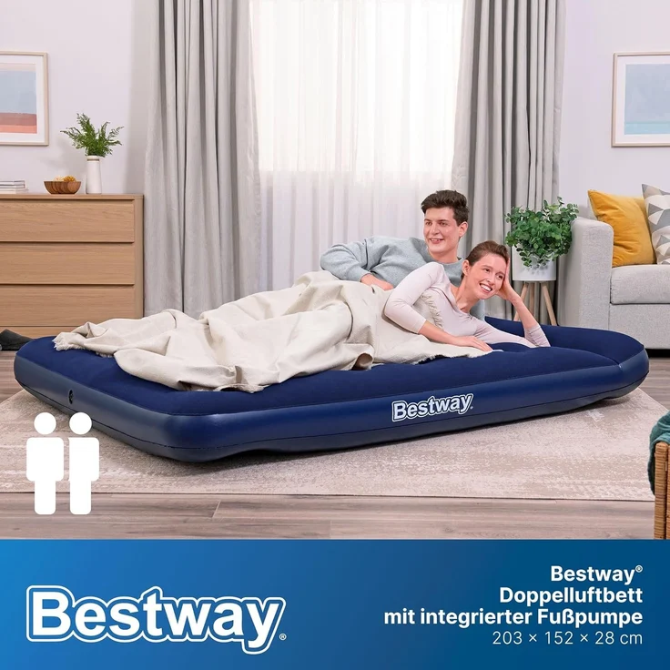 Doppelluftbett mit integrierter Fußpumpe 203 x 152 x 28 cm – Bild 3