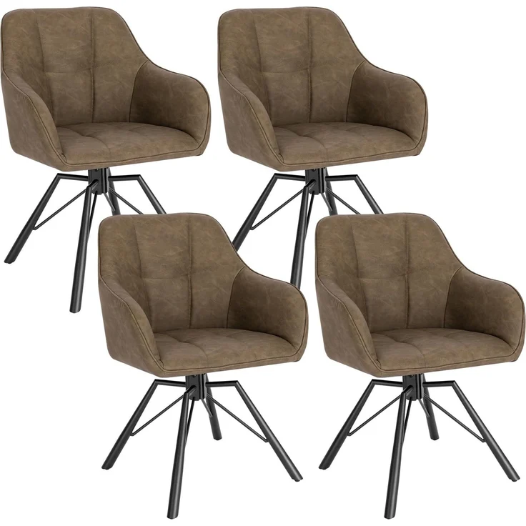 WOLTU Esszimmerstühle 4er Set drehbar, 360° Drehstuhl Armlehne Küche | Kunstleder gepolstert, FSC-Holz & Metallgestell, Verstellbare Fußpads, belastbar 150kg, für Wohnzimmer Schlafzimmer，Braun