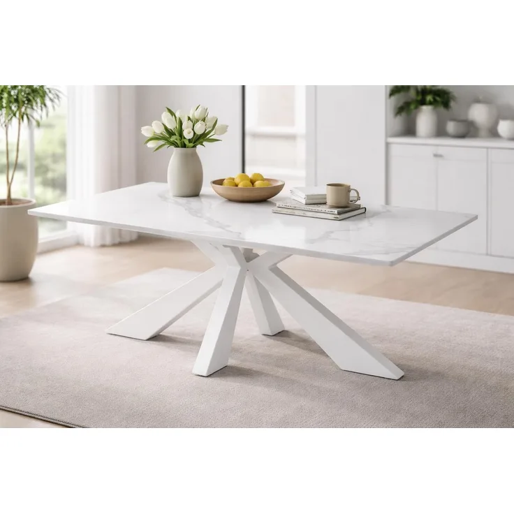 Couchtisch >Noah< in weiß, Keramik, Metall - 110x40x70cm (BxHxT)