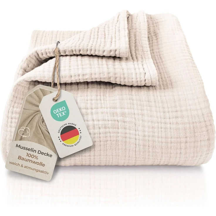 Laynenburg Tagesdecke Musselin aus 100% Baumwolle – Baumwolldecke, Kuscheldecke, Wohndecke als Sommerdecke, Bett-Überwurf, Couch-Überwurf, Sofa-Decke