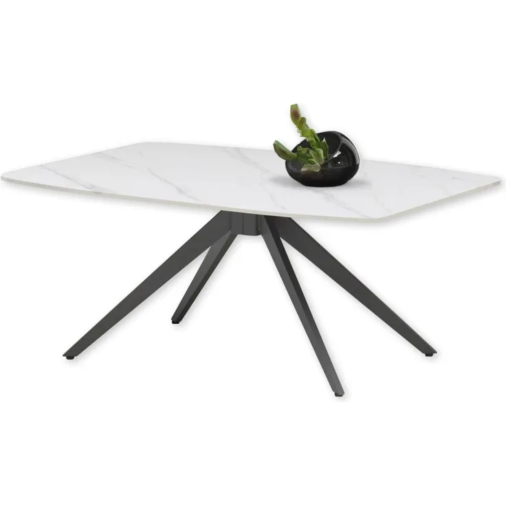 Stella Trading Finn Couchtisch in Marmor Optik, Weiß - Moderner Wohnzimmertisch mit Keramikplatte und Metallgestell - 110 x 45 x 70 cm (B/H/T)