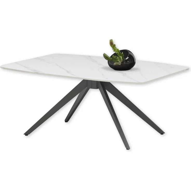 Stella Trading Finn Couchtisch in Marmor Optik, Weiß - Moderner Wohnzimmertisch mit Keramikplatte und Metallgestell - 110 x 45 x 70 cm (B/H/T) – Bild 1
