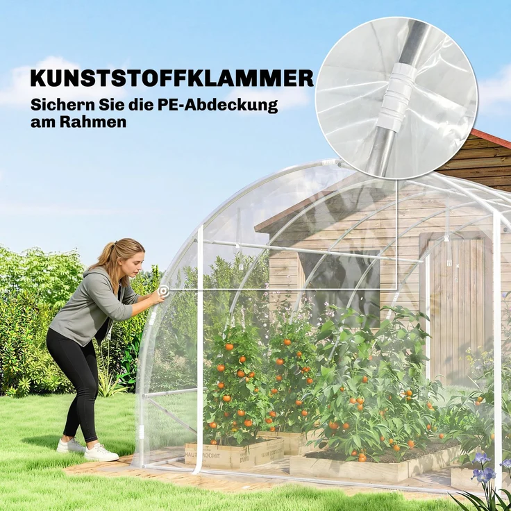 Outsunny Foliengewächshaus, Stahl, PE, Transparent, 297L x 395B x 199H cm – Bild 8