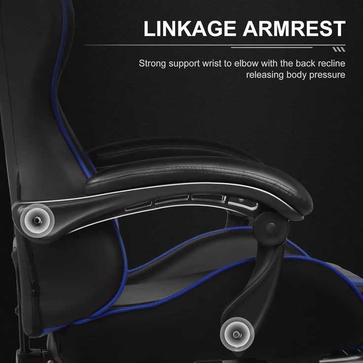GTPLAYER Bürostuhl Gaming Stuhl Gaming Sessel Ergonomischer Gamer Stuhl mit Fußstütze, Kopfstütze Lendenkissen, Gepolstert Gaming Chair, Drehsessel Blau – Bild 3