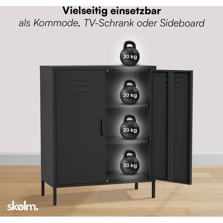 skølm 'Atria' Metallkommode, schwarz, 100x38x80 cm, Metallschrank mit 3 Fächern – Bild 5