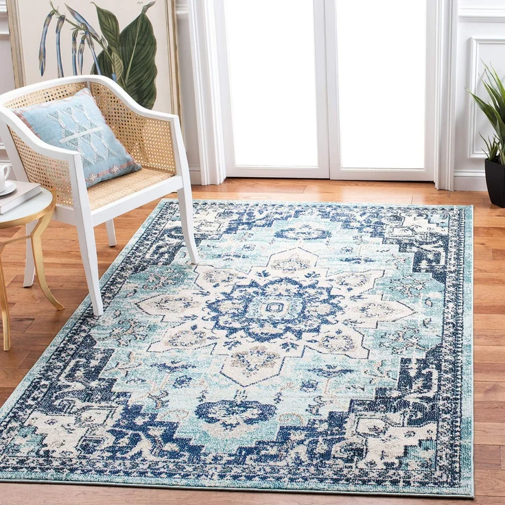 SAFAVIEH Boho Teppich für Wohnzimmer, Esszimmer, Schlafzimmer - Madison Collection, Kurzer Flor, Blaugrün und Marineblau, 160 X 229 cm