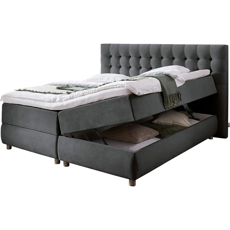 Atlantic Home Collection Boxspringbett TINA, 160x200 cm, inklusive Topper (Härtegrad H2) und Bettkästen (2x), anthrazit, 160x200 cm
