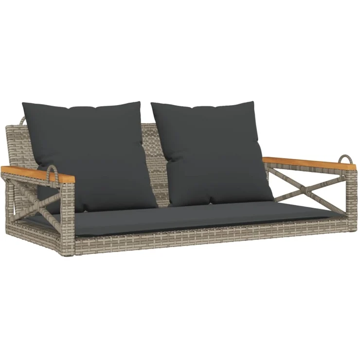 vidaXL Hängebank mit Kissen Grau 109x62x40 cm Poly Rattan 368156 – Bild 2