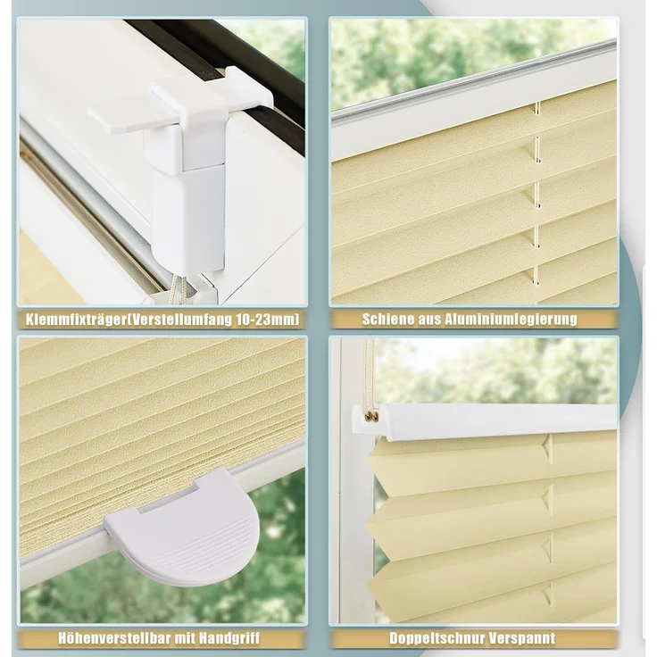 Plisseerollo ohne Bohren Klemmfix 80x130 cm(BxH) Creme Jalousie Sonnenschutz Easyfix Faltrollo Lichtdurchlässig Rollo für Fenster & Tür – Bild 4