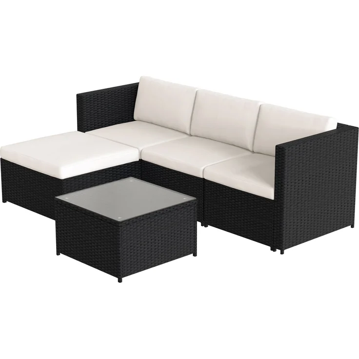 Merax Polyrattan Gartenmöbel Set (2-tlg), Balkonmöbel Set Kleiner Balkon Loungeset, Terassenmöbel Wetterfest mit Sofa, Tisch, Hocker und Kissen, Schwarz – Bild 8