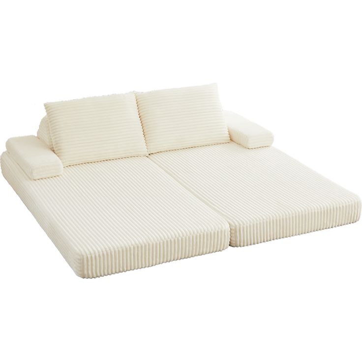 Wohnora-211 cm langes, Modernes Cord-Sofa, Kombination aus Sofa und Bett, Vielfältige Kombinationsmöglichkeiten mit zwei dreieckigen Rückenlehnen, Zwei Kissen und zwei abnehmbaren Armlehnenmodulen,H 62cm x T 2115cm x B 1065cm,Beige – Bild 2