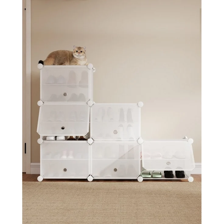 Sekey Schuhregal Schuhregal Schuhschrank Schuh-Organizer Stecksystem DIY-Regal, 1-tlg 24 Paar Schuhe Kunststoff mit Weiß 6 Tür – Bild 1