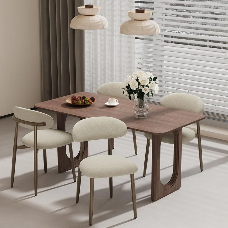 MALOL Esszimmerstühle 4er Set, Gepolsterte Stühle Esszimmer, Küchenstühle, Esstisch Stühle mit geschwungener Rückenlehne & Metallfüßen, moderne Stoffstühle für Küche, Wohnzimmer und Gastronomie, Kamel
