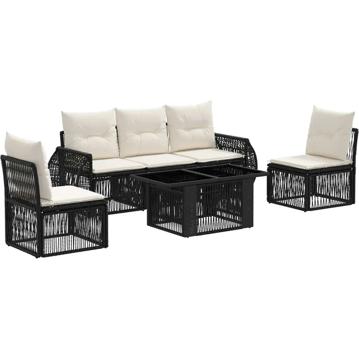 vidaXL Gartensofa-set 6 stk. Schwarz und Cremeweiß 100 x 55 x 73 cm 3436921 – Bild 2