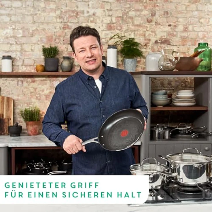 Jamie Oliver by Tefal Cook's Direct On Pfannen-Set 20/24/28 cm, Antihaft, Induktion, Backofenfest, Edelstahl, Genieteter Griff, E304S344 – Bild 3