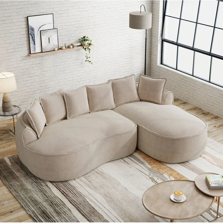 Modulares Sofa aus Chenille mit Chaiselongue, tiefe Sitzfläche, 252 x 164 x 67 cm, Hellbraun – Bild 2