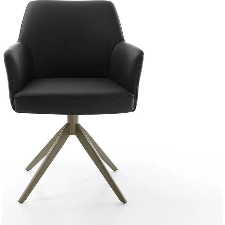 Drehstuhl Xana-Flex mit Armlehnen Echt-Leder Schwarz Kreuzgestell breit Effektfinish Titan 360° drehbar Taschenfederkern – Bild 4