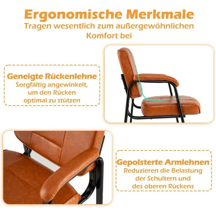 KOMFOTTEU Besucherstuhl (2er Set), Konferenzstühle mit Rutschfesten, Armlehne & Lehne – Bild 4