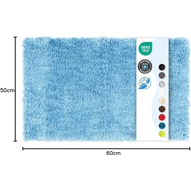 Floordirekt Badematte Sky, Hochflor Badezimmerteppich, rutschhemmend & schnell trocknend, geeignet für Fußbodenheizung, hellblau (50 x 60 cm) – Bild 2