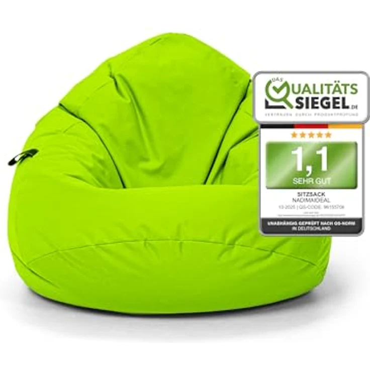 Nadimaideal Sitzsack Tropfenform Kastanie | Bodenkissen für Kinder & Erwachsene | Indoor & Outdoor | Gaming Sitzsack - Sitzkissen - Beanbag | Füllung EPS Perlen (Kiwi, XXL-Durchmesser 88 cm) – Bild 2