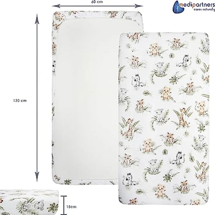 Medi Partners Spannbettlaken Spannbetttuch 60x120 cm 100% Baumwolle Baby Bettwäsche Babymatratze Schlafsack Kinderbett Babybett (Safari) – Bild 4