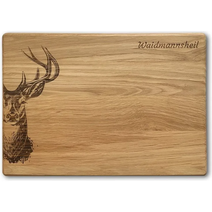 Camolo Frühstücksbrett Waidmannsheil aus Eiche 30 x 20 cm mit Hirsch, Holz