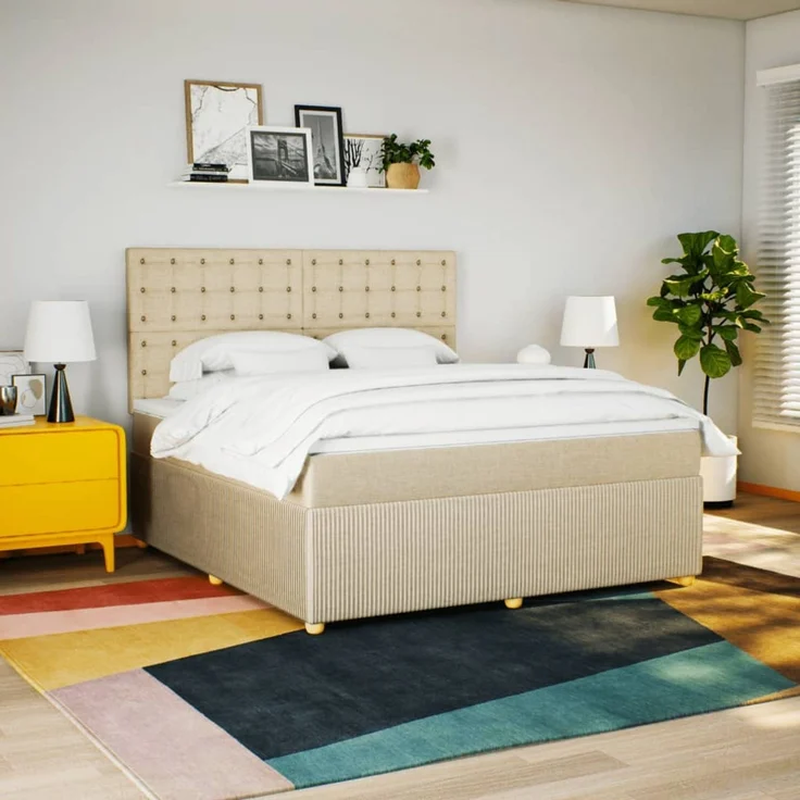 vidaXL Boxspringbett mit Matratze Creme 180x200 cm Stoff 3294454 – Bild 5