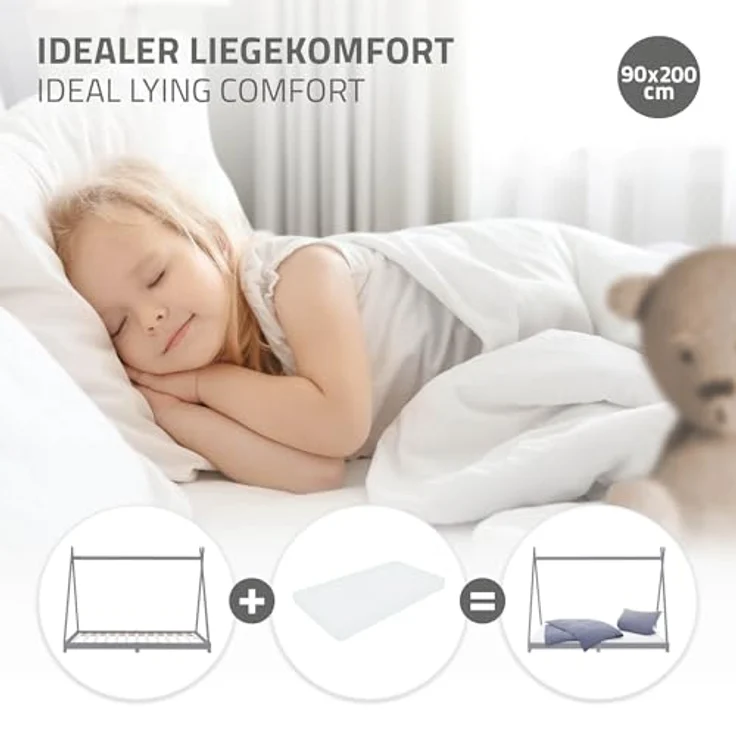 ML-DESIGN Spielbett Hausbett Tipi Zeltbett inkl. Lattenrost Bodenbett Kinder Himmelbett, Abenteuerbett zum Spielen Zelt Kinderbett Kiefer Bettenhaus Bett Grau – Bild 6