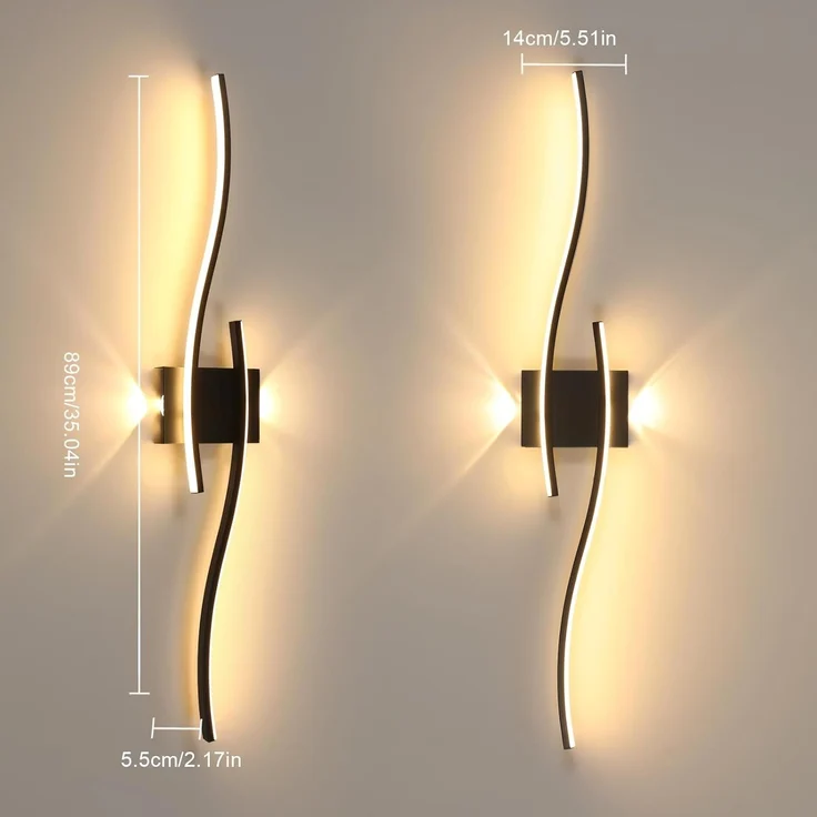 Goeco LED Wandleuchte Innen, 89 cm 29W Schwarz Dimmbar Wandlampe Lang 2 Fimmige 3000K-6500K, Memory-Funktion, Modern Led Wandlicht für Flur Treppenhaus Wohnzimmer Schlafzimmer – Bild 2