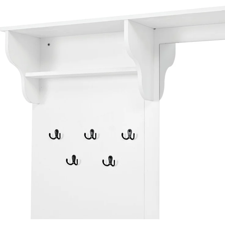 Flieks Garderobe 100 x 40 x 180 cm mit Spiegel, Schuhbank, 5 Haken, 2 Schränken und Regalfächern, Weiß – Bild 8