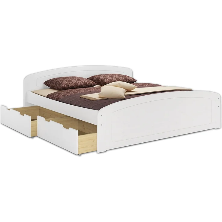 Doppelbett 3 Bettkasten 200x200 Seniorenbett Ehebett Massivholz Kiefer Zubehör wählbar V-60.50-20W Federleisten und Matratze – Bild 5