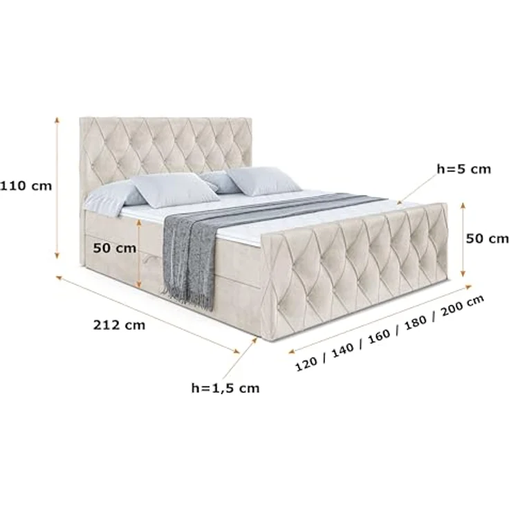ALTDECOR Boxbett AMAY (Multipocket-Matratze H4. H3 Matratze Bonellfederung. Topper. Kopfteil) – Bild 3