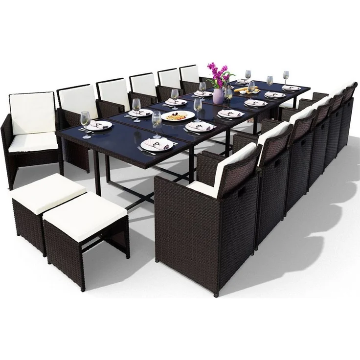 Swing&Harmonie Garten-Essgruppe Poly Rattan Sitzgruppe Esstisch Lounge Gartenmöbel, (Sitzgarnitur, Tisch, Stühle, Hocker Garnitur Set) – Bild 1