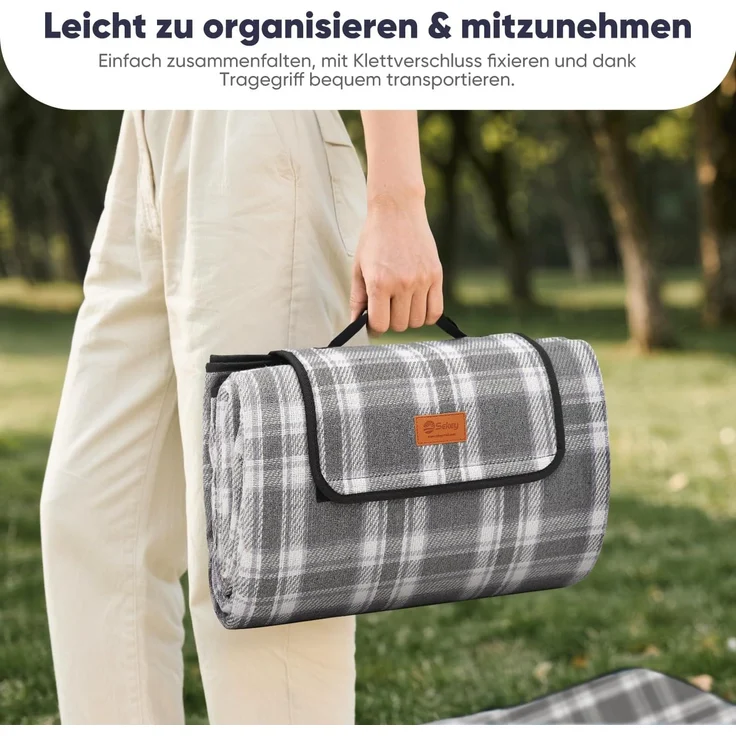 Sekey Picknickdecke Wasserdicht 200x200 cm Faltbare Campingdecke mit Tragegriff Grau – Bild 6