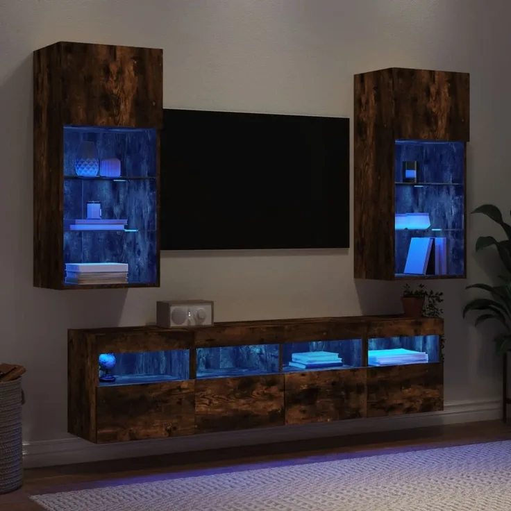 vidaXL 5-tlg. Wohnwand mit LED-Beleuchtung Räuchereiche Holzwerkstoff 3216747