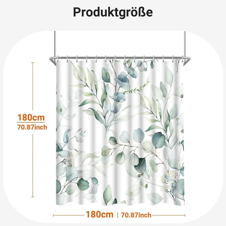Duschvorhang 180x180cm Blattmuster Wasserdicht Waschbar 12 Ösen Badezimmer – Bild 6